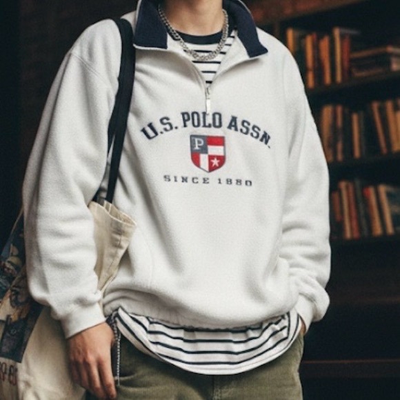 U.S. Polo Assn. Other - U.S. Polo Assn. Quarter Zip Fleece Jacket White Navy Large Grandadcore